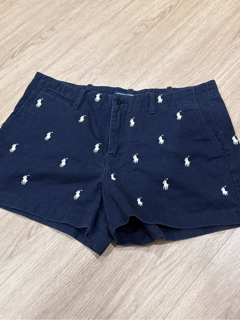 Ralph Lauren Navy Blue Polo Player Embroidered High Waist Shorts